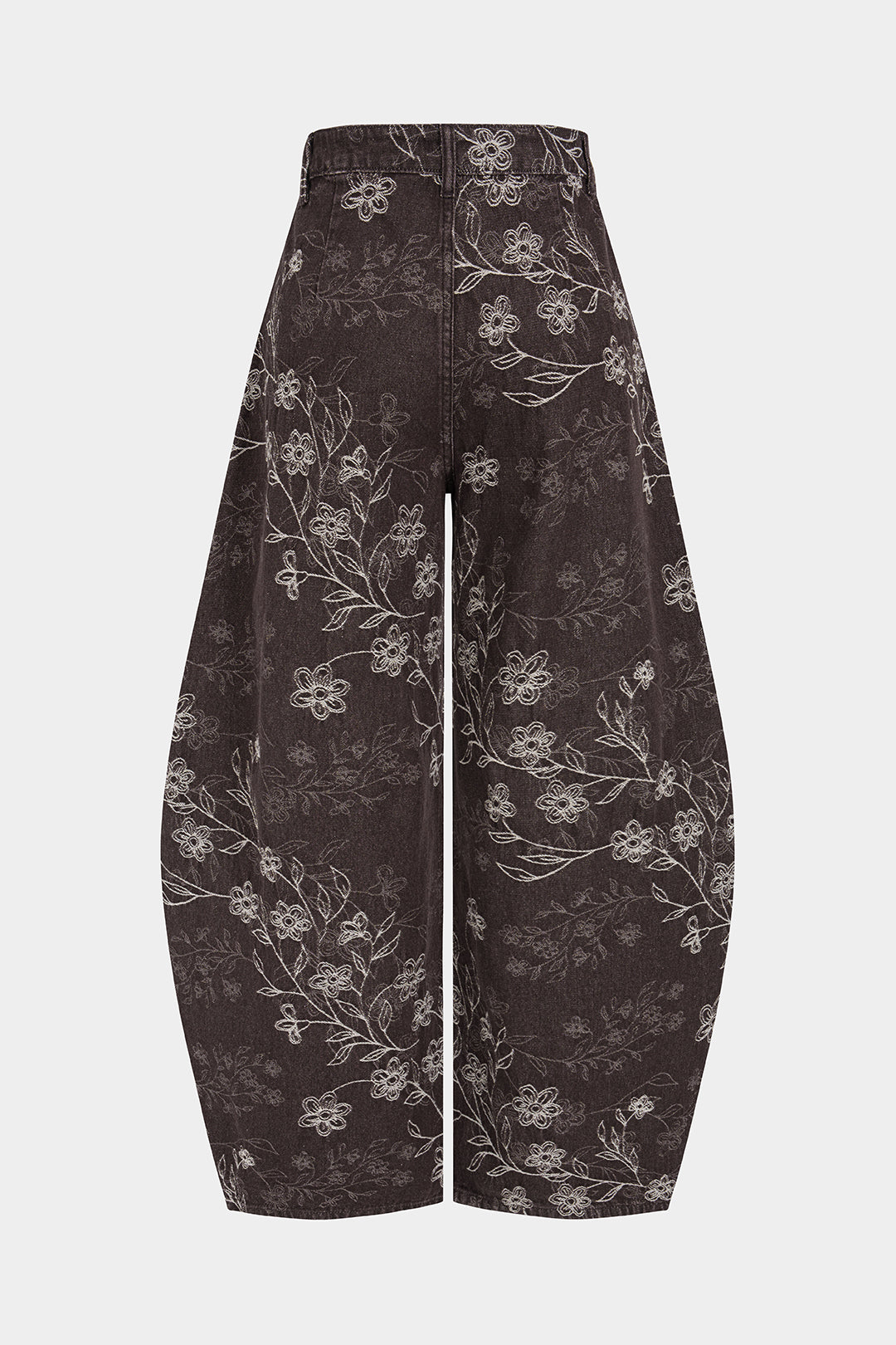 Denim Floral Embroidery Pocket Barrel Jeans