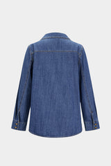 Denim Button Contrast Whipstitching Long Sleeve Shirt