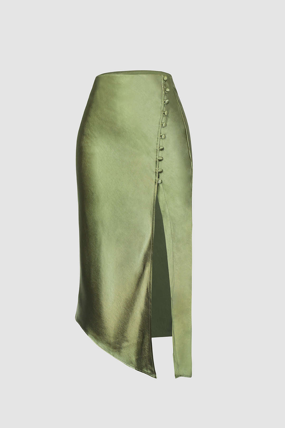 Asymmetric Hem Split Button Decor Skirt