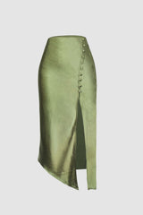 Asymmetric Hem Split Button Decor Skirt