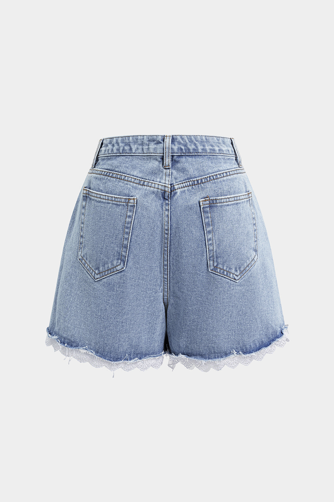 Denim Patchwork Lace Trim High Waist Wide Leg Shorts