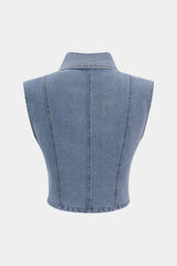 Denim Lapel Button Vest