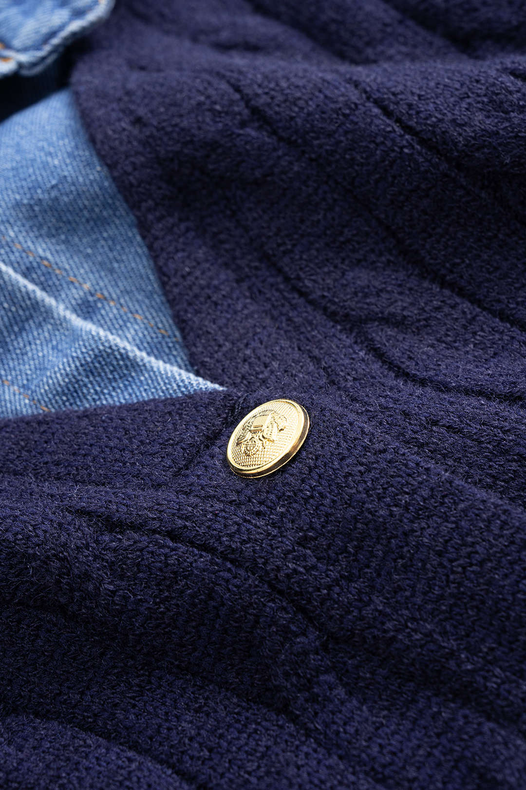 Cable Knit Patchwork Button Long-Sleeve Top