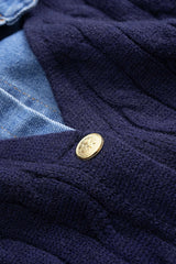Cable Knit Patchwork Button Long-Sleeve Top