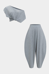 Asymmetrical  Top And Barrel Pants Set