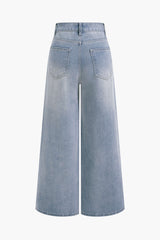 Denim Patchwork Cut Out Slit Straight Leg Jeans