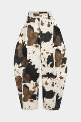 Denim Abstract Splatter Print Wide Leg Jeans