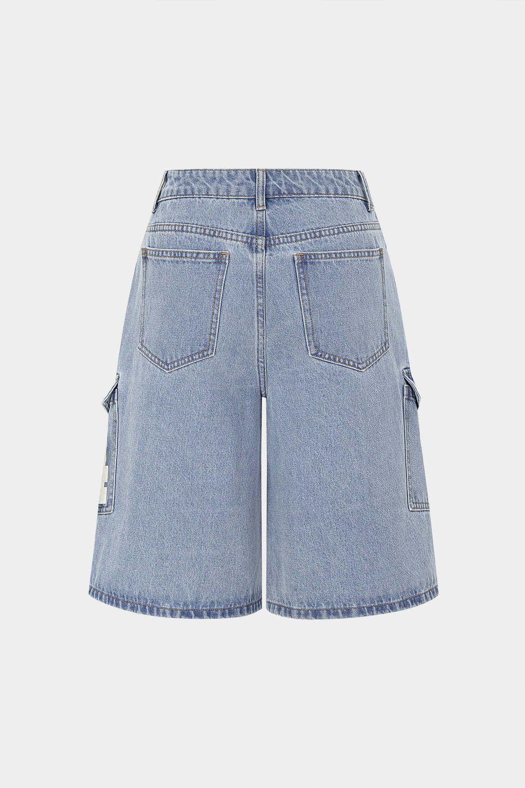 Denim Digital Letter Print Pocket High Waist Shorts