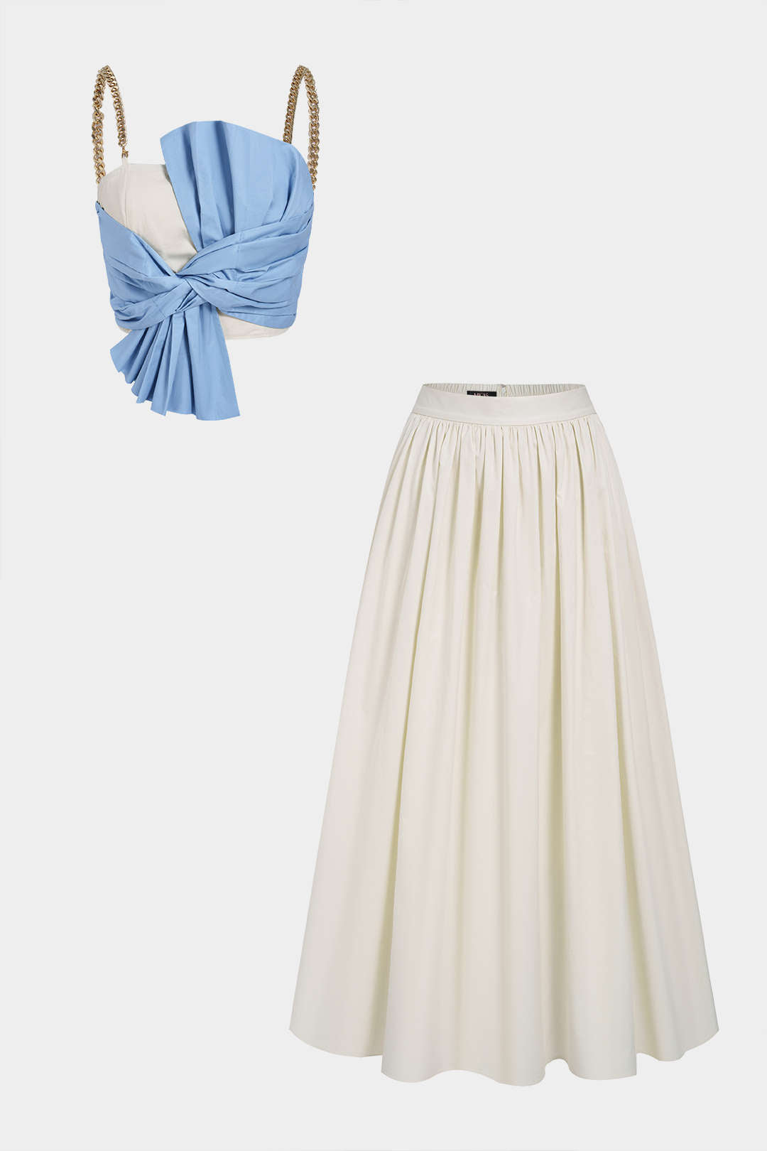 Contrast Knotted Metallic Chain Cami Top And Ruched Skirt Set