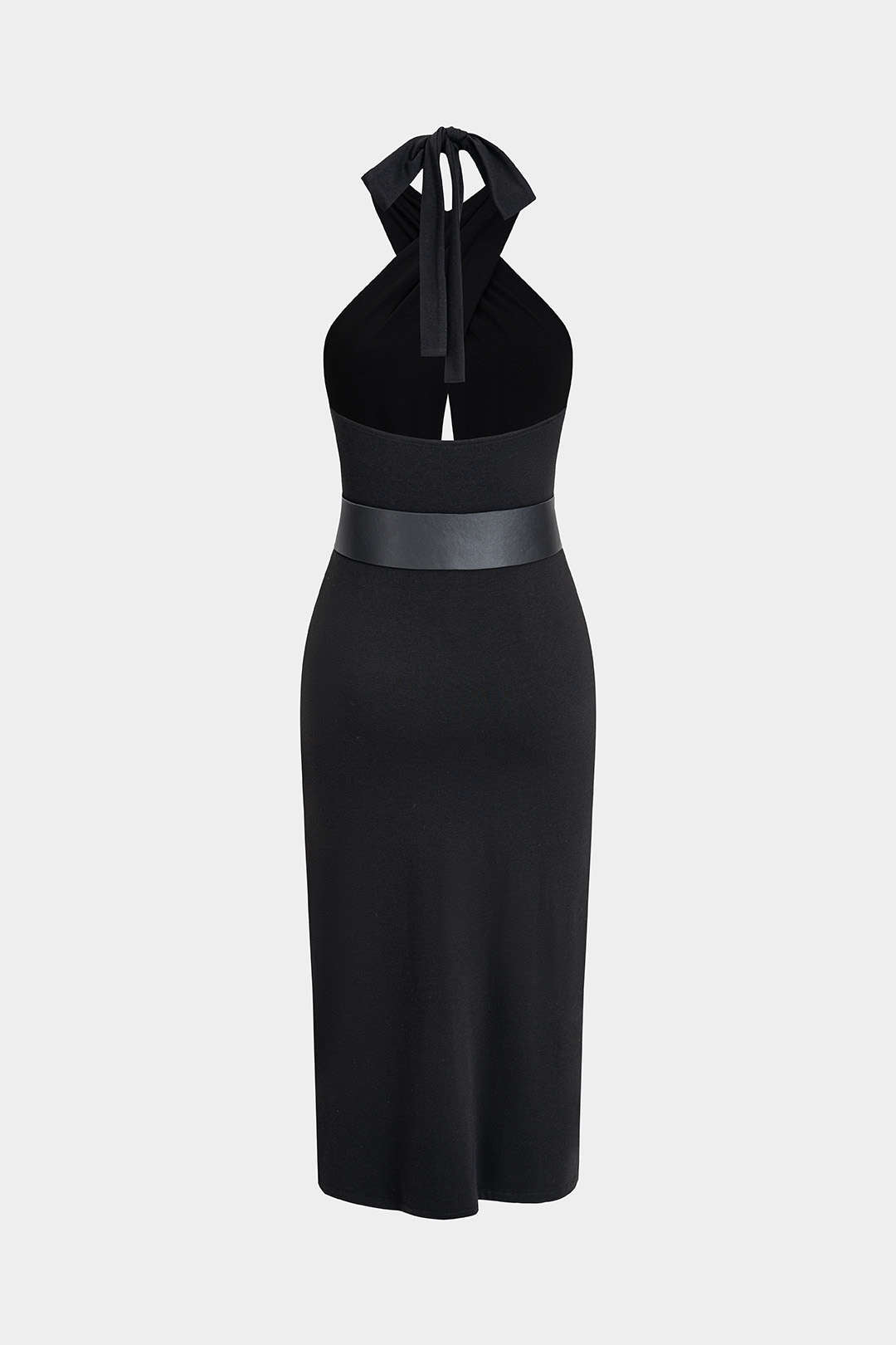 Crossed Halter Neck Belted Cut Out Sleeveless Midi Dress