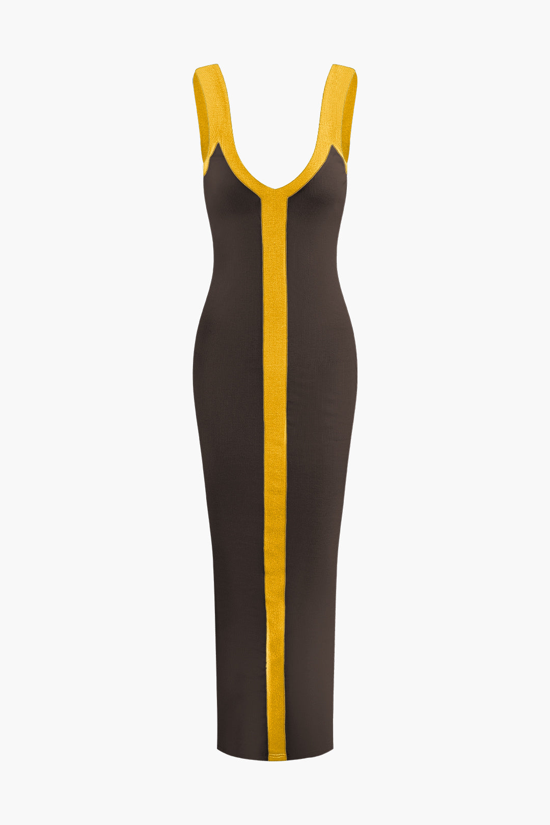 Colorblock V-neck Ribbed Split Maxi Dress