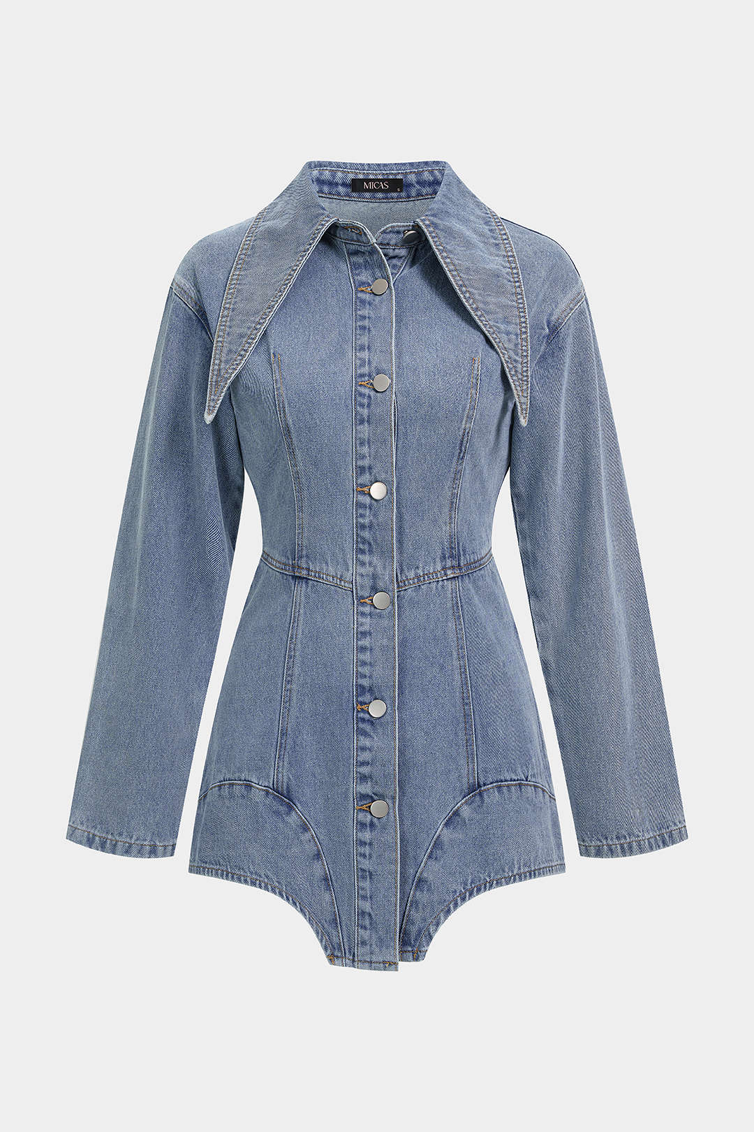 Denim Lapel Long Sleeve Mini Dress