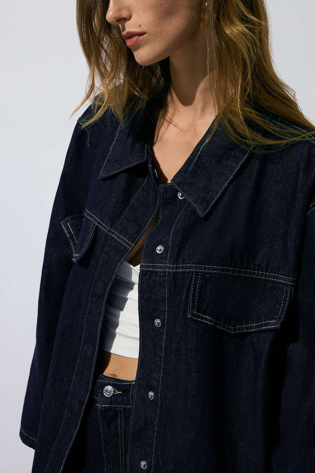 Denim Belted Long Sleeve Shirt
