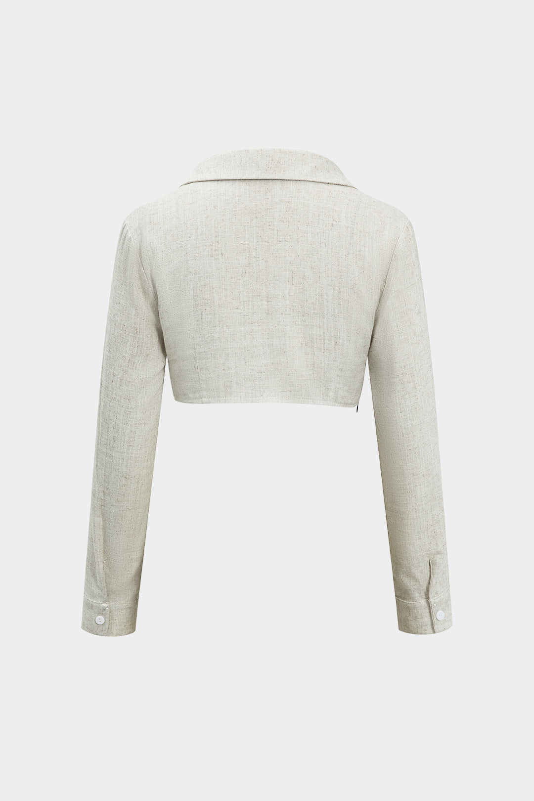 Color Block Faux Leather Linen Ruched Long-Sleeve Shirt