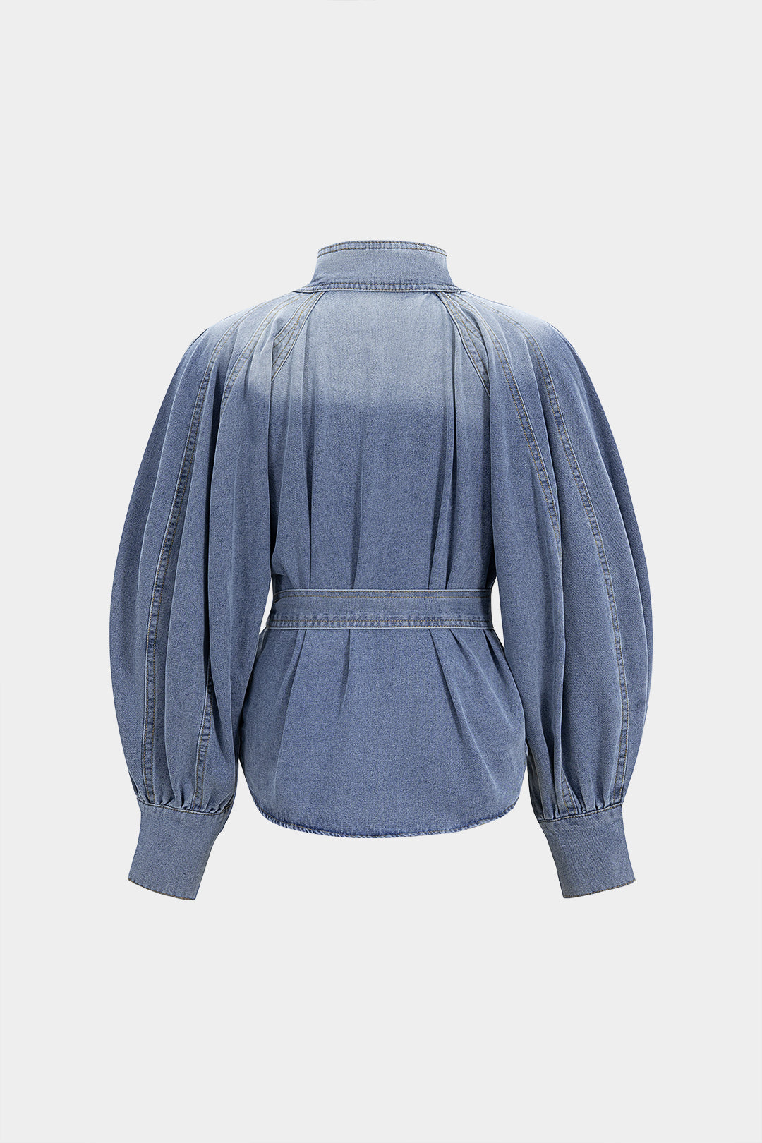 Denim Raglan Sleeve Button Strappy Belted Outerwear