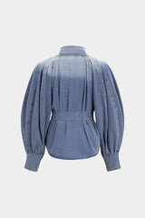 Denim Raglan Sleeve Button Strappy Belted Outerwear
