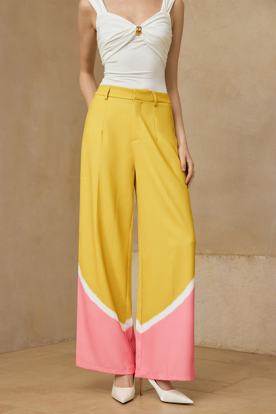 Contrast Wide Leg Trousers