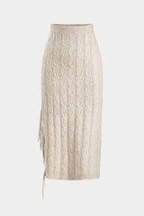 Cable Knit Fringe Long-Sleeve Top And Skirt Set