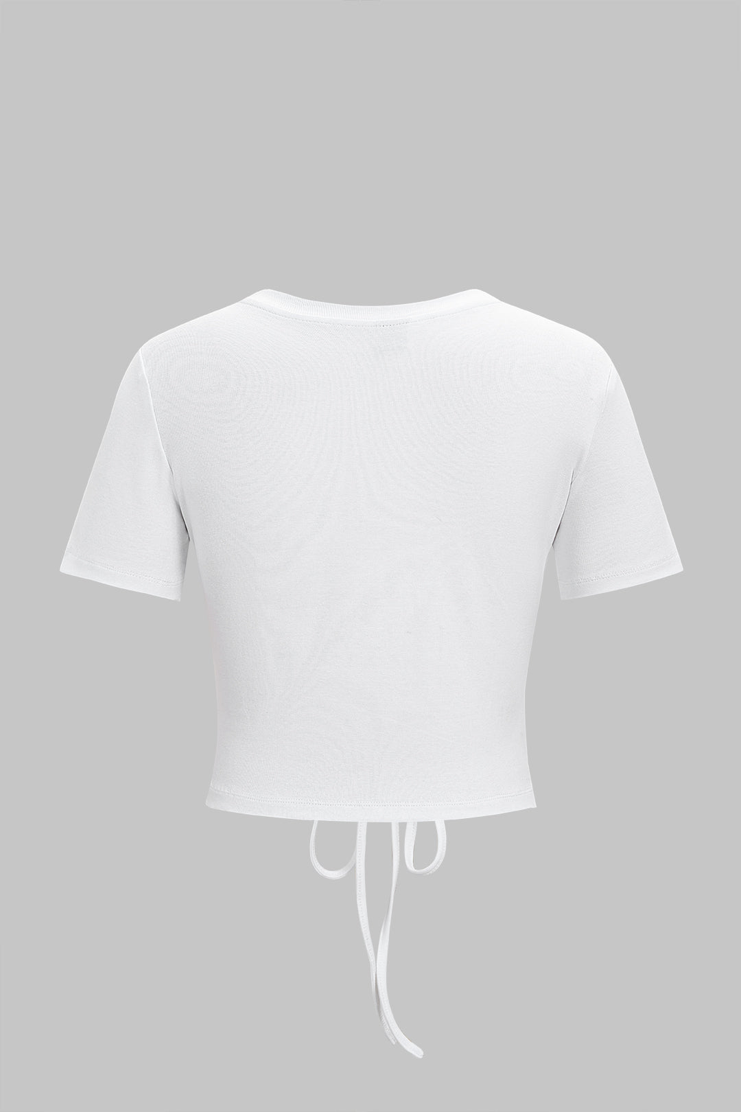 Coconut Palm Letter Print Round Neck Drawstring Ruched Short Sleeve T-Shirt