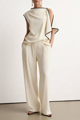 Contrast Binding Asymmetrical Tank Top And Straight Leg Pants