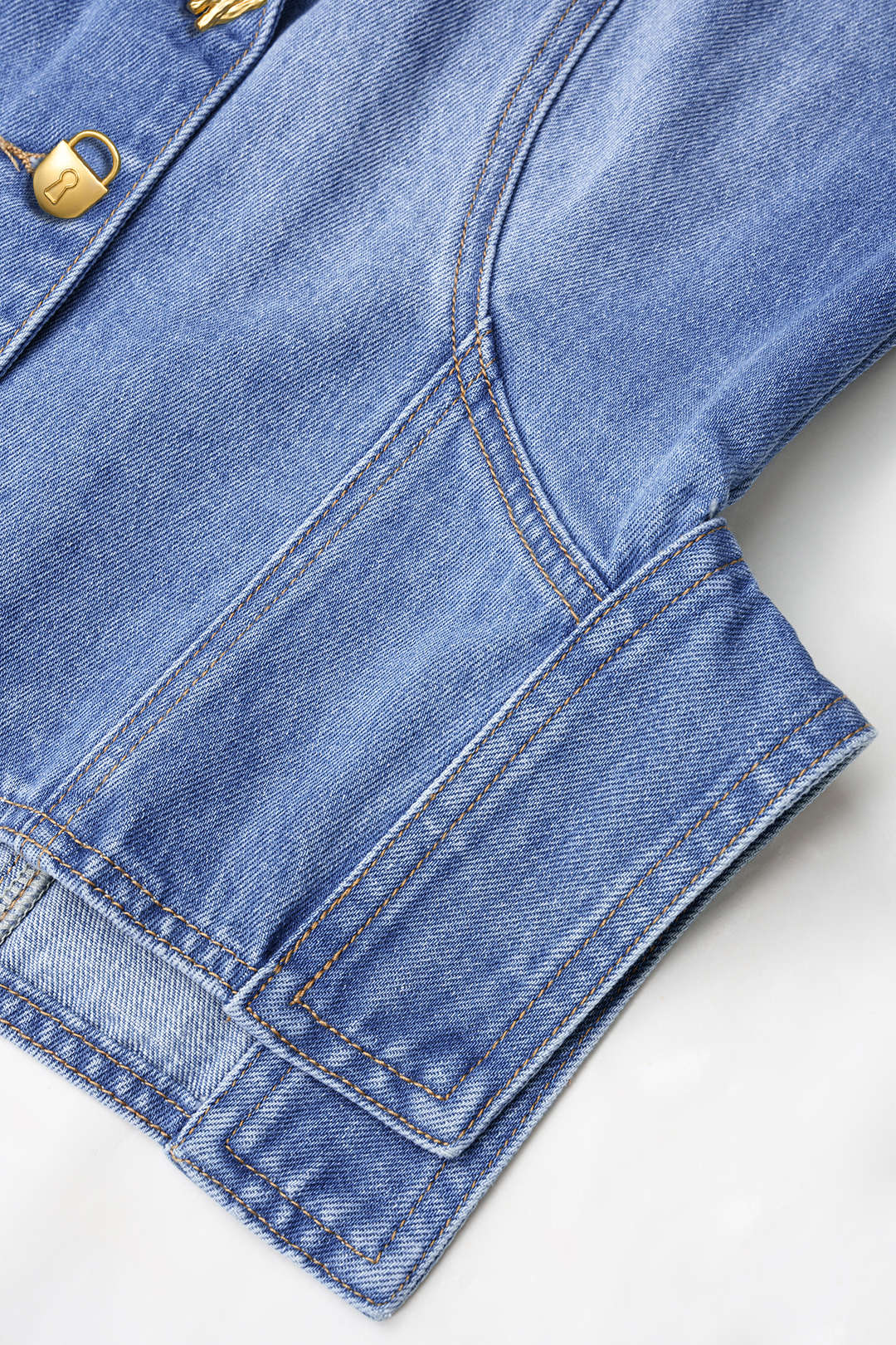 Denim Notched Lapel Metallic Button Vest
