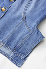 Denim Notched Lapel Metallic Button Vest
