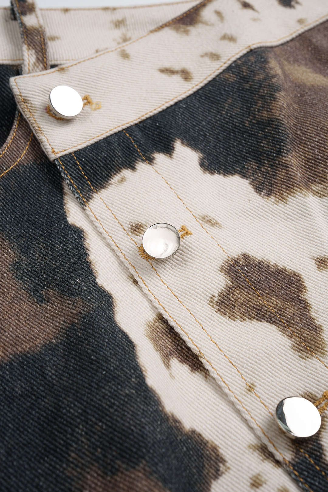 Denim Abstract Splatter Print Asymmetrical Button High Waist Skirt