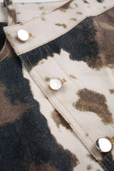 Denim Abstract Splatter Print Asymmetrical Button High Waist Skirt