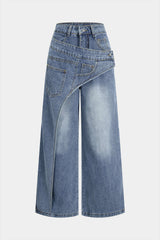 Denim Button Zipper Pocket Straight Leg Jeans