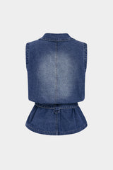 Denim Lapel Button Tie-Up Vest