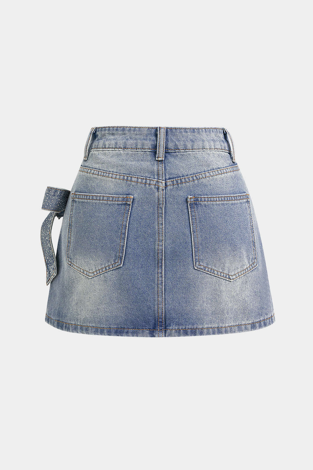 Denim Asymmetrical Rhinestone Bow Skirt