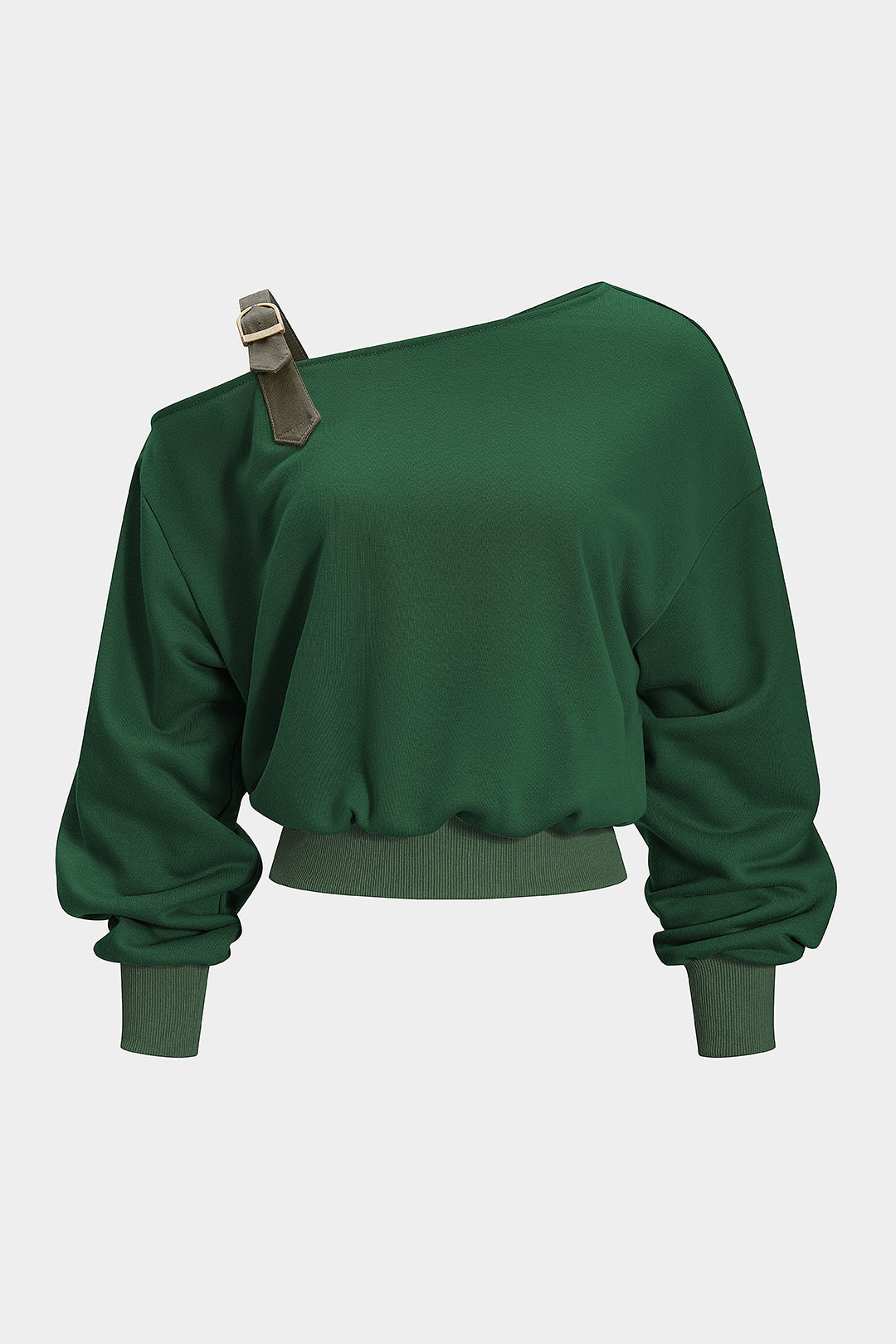 Asymmetrical Neck Ruched Long-Sleeve Top