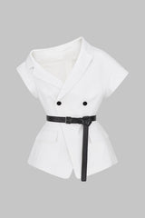 Asymmetrical Neck Belted Vest