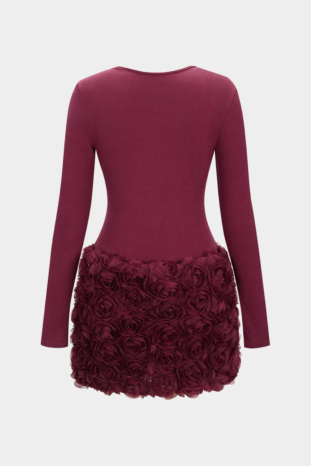 3D Flower Patchwork Long Sleeve Mini Dress