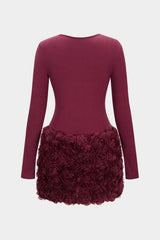 3D Flower Patchwork Long Sleeve Mini Dress