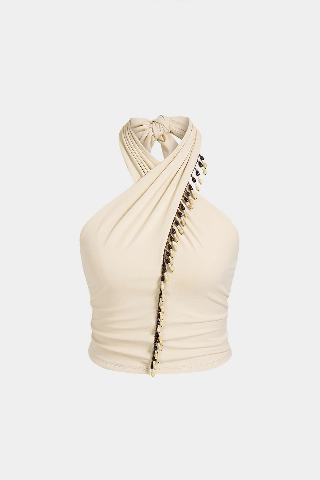 Beaded Crossed Halter Neck Tie-Up Tank Top