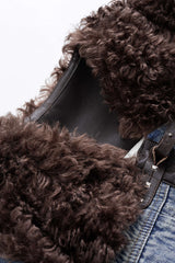 Denim Patchwork Faux Fur Pocket Outerwear