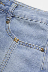 Denim Patchwork Lace Pocket Shorts