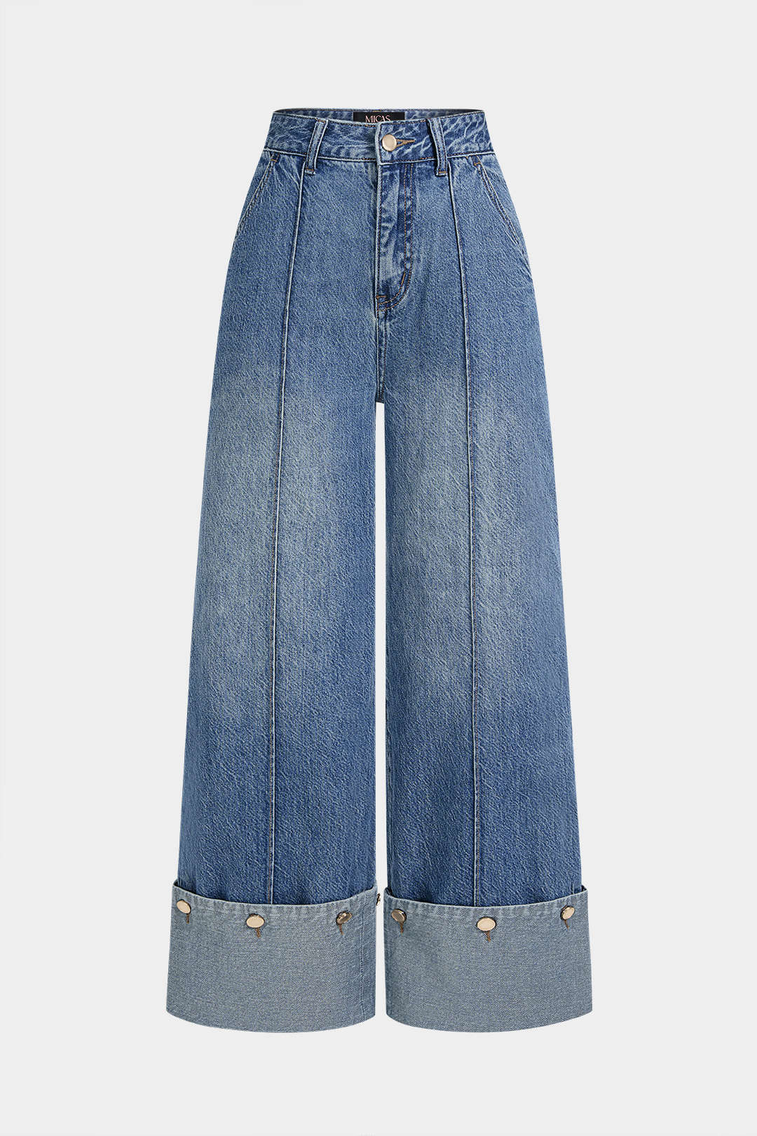 Denim Button Straight Leg Jeans