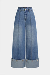 Denim Button Straight Leg Jeans