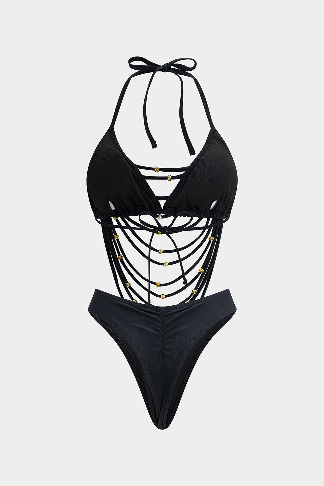 Beaded Cut Out Tie-Up Bikini Set