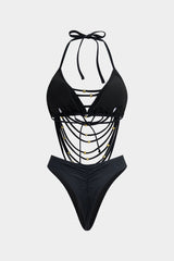 Beaded Cut Out Tie-Up Bikini Set