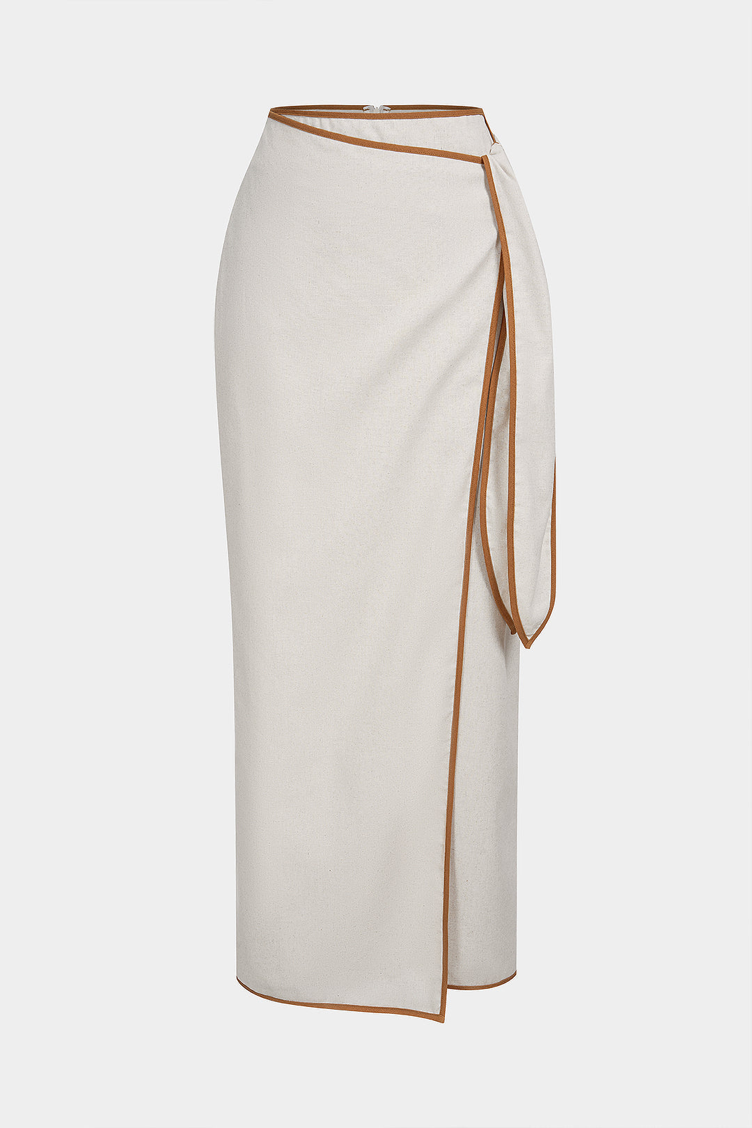 Contrast Binding Linen Knotted Skirt