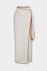 Contrast Binding Linen Knotted Skirt