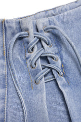 Denim Tie-Up High Waist Wide Leg Shorts
