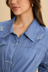 Denim Tie Front Long Sleeve Mini Dress