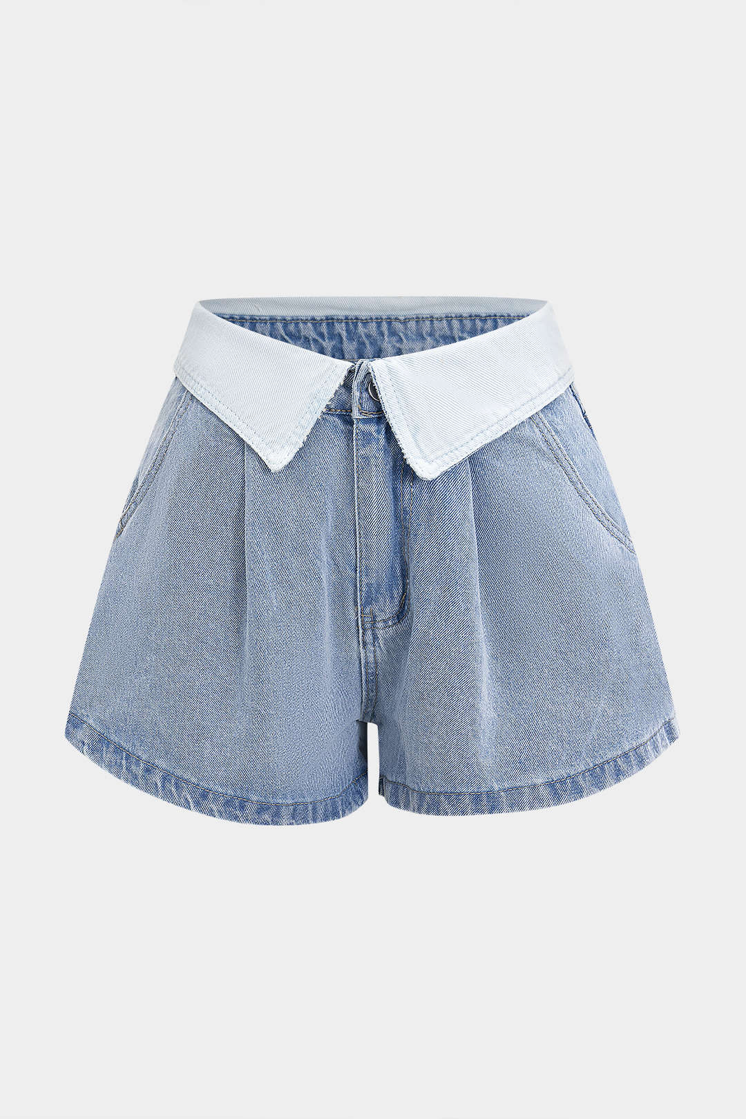 Denim Contrast High Waist Wide Leg Shorts