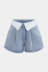 Denim Contrast High Waist Wide Leg Shorts