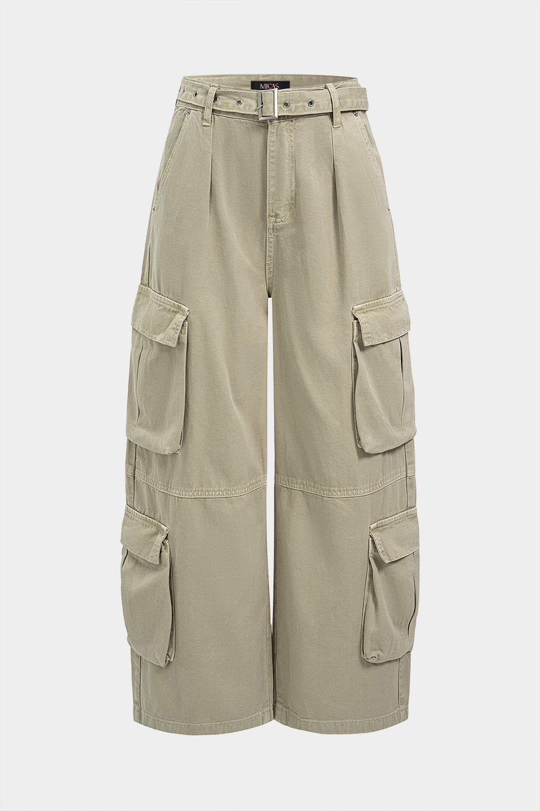 Denim Belted Pocket Wide Leg Jeans