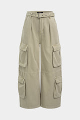 Denim Belted Pocket Wide Leg Jeans
